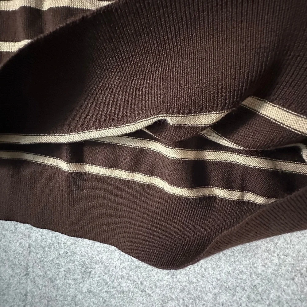 Banana Republic Sweater Medium Brown Mens Striped Merino Wool Crewneck